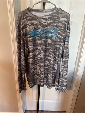 Under Armour Gray Camo Long-Sleeve Shirt with Blue Logo